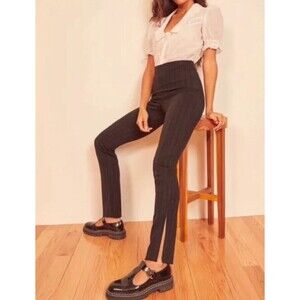 Reformation Largo Side Slit High Rise Metallic Black Pants Sz M straight stretch